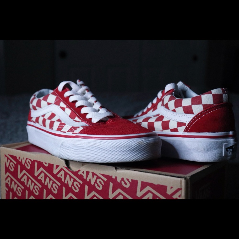 Red Old Skool Checkerboard Vans